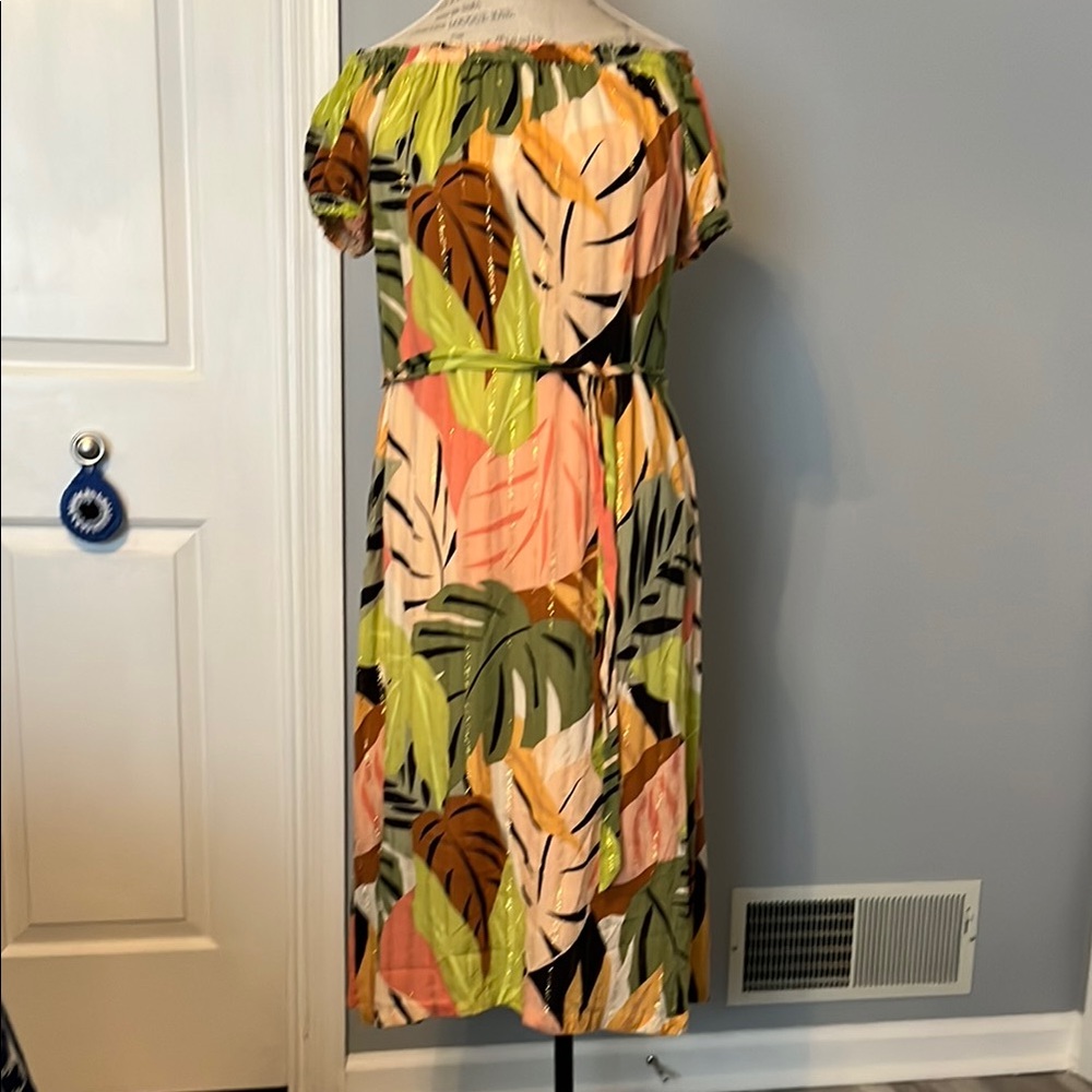 Loft Tropical Leaf Print Off-Shoulder Dress